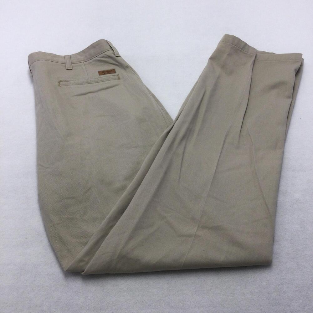 Wrangler Pants Mens 35x34 Beige Khakis Pleated Canvas Classic Fit Workwear